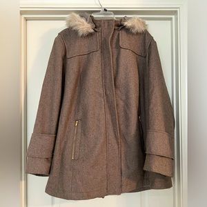 Ava & Viv Plus Brown Women’s Wool Coat w/ Fur Collar Hood Size 2X (US 18-20)